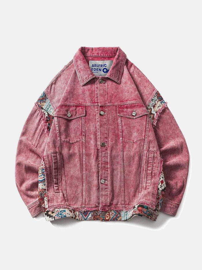 Pink Vintage Denim Jacket Unisex with Embroidered Detail, Lapel Collar