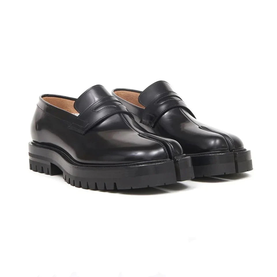 Ropasy Black Tabi Loafer Chunky Platform Slip-On Leather Loafers