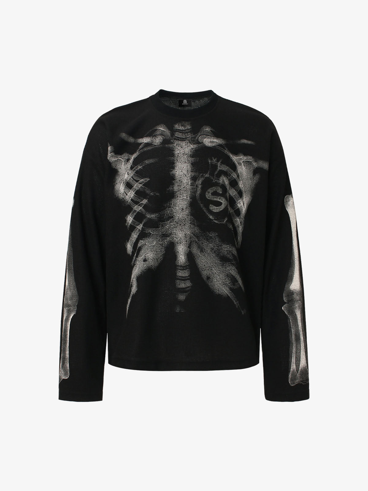 Unisex Waffle Knit Skeleton Graphic Sweatshirt Long Sleeve Cozy