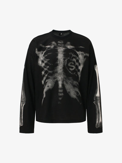 Unisex Waffle Knit Skeleton Graphic Sweatshirt Long Sleeve Cozy