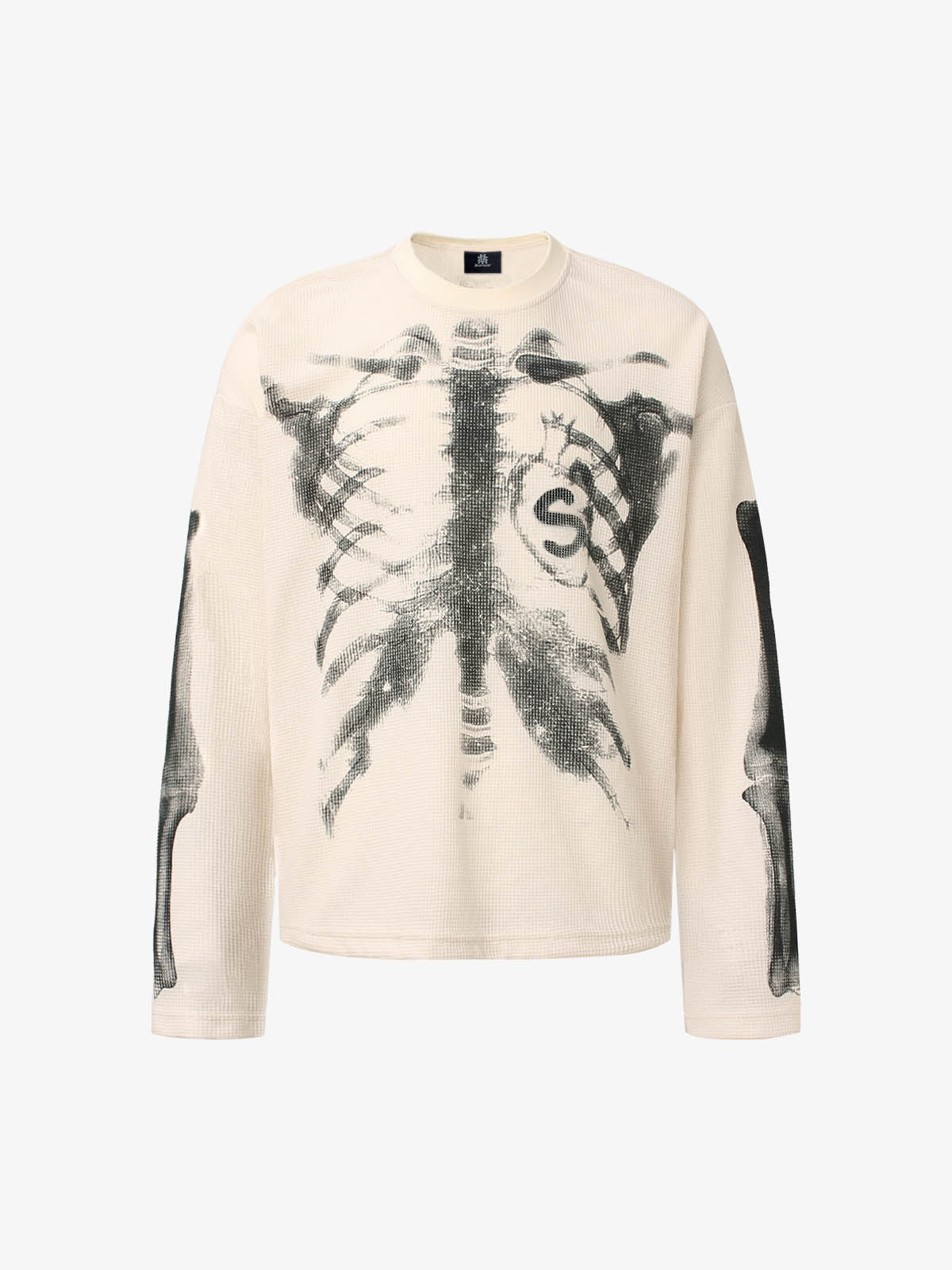 Unisex Waffle Knit Skeleton Graphic Sweatshirt Long Sleeve Cozy