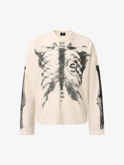 Unisex Waffle Knit Skeleton Graphic Sweatshirt Long Sleeve Cozy