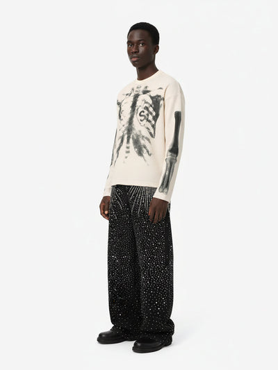 Unisex Waffle Knit Skeleton Graphic Sweatshirt Long Sleeve Cozy