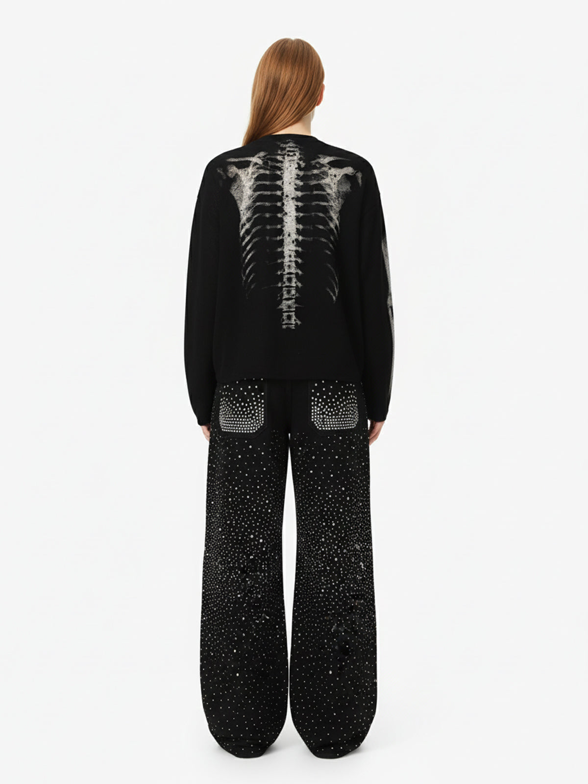 Unisex Waffle Knit Skeleton Graphic Sweatshirt Long Sleeve Cozy