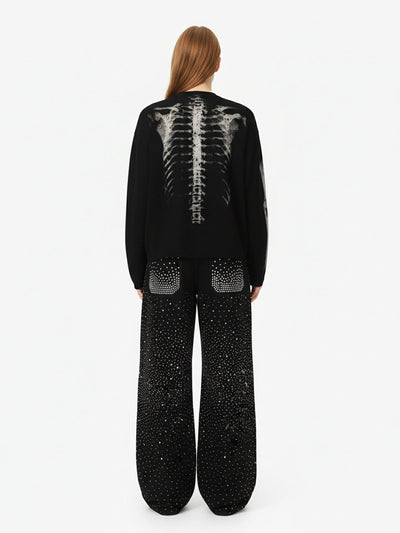 Unisex Waffle Knit Skeleton Graphic Sweatshirt Long Sleeve Cozy