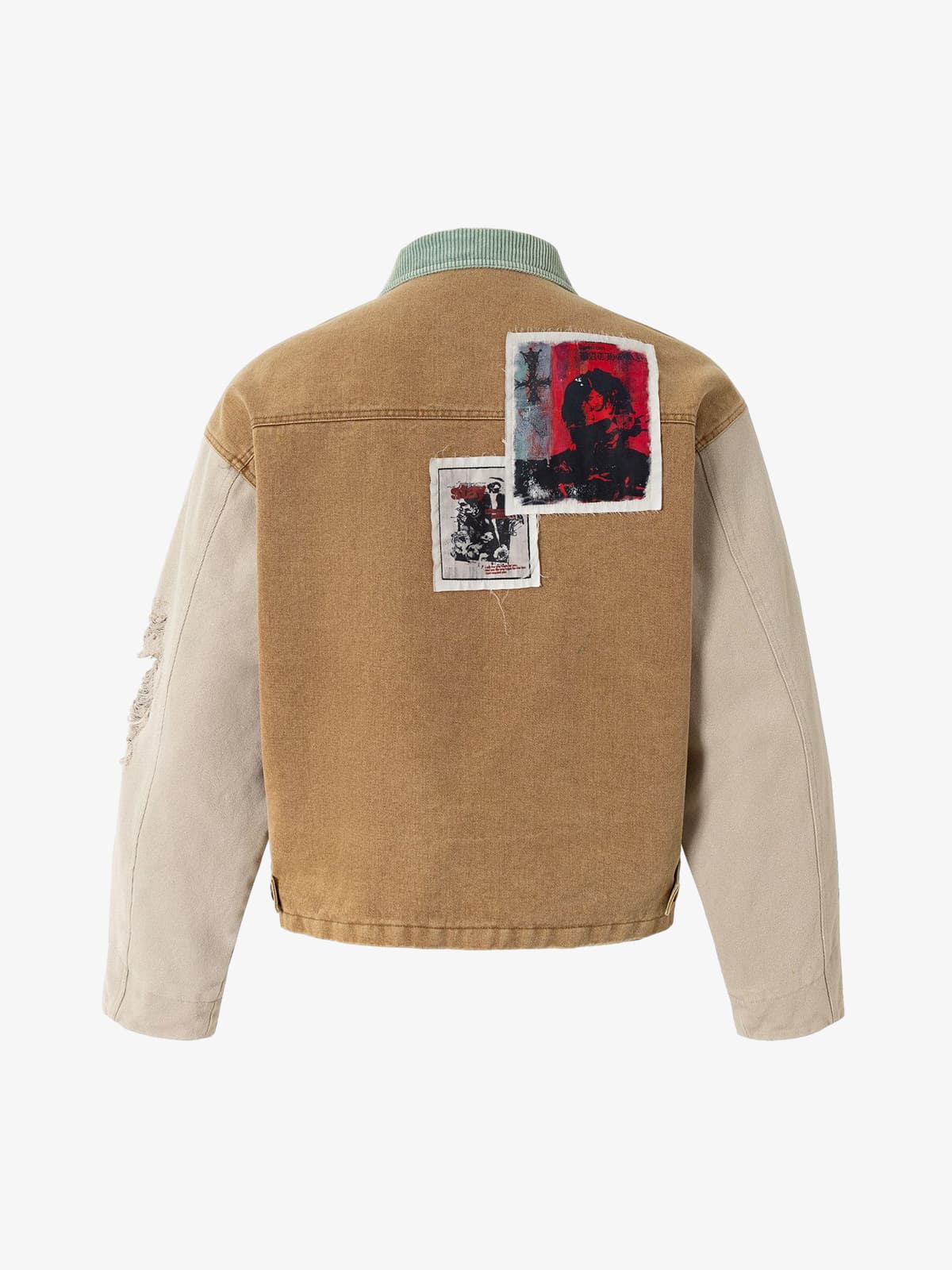 Punk Retro Collage Distressed Heavy Jacket with Patchwork Graphics