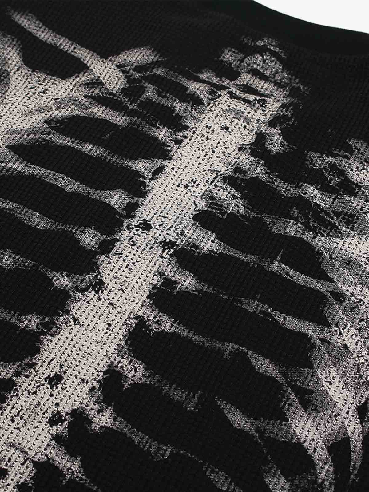 Unisex Waffle Knit Skeleton Graphic Sweatshirt Long Sleeve Cozy