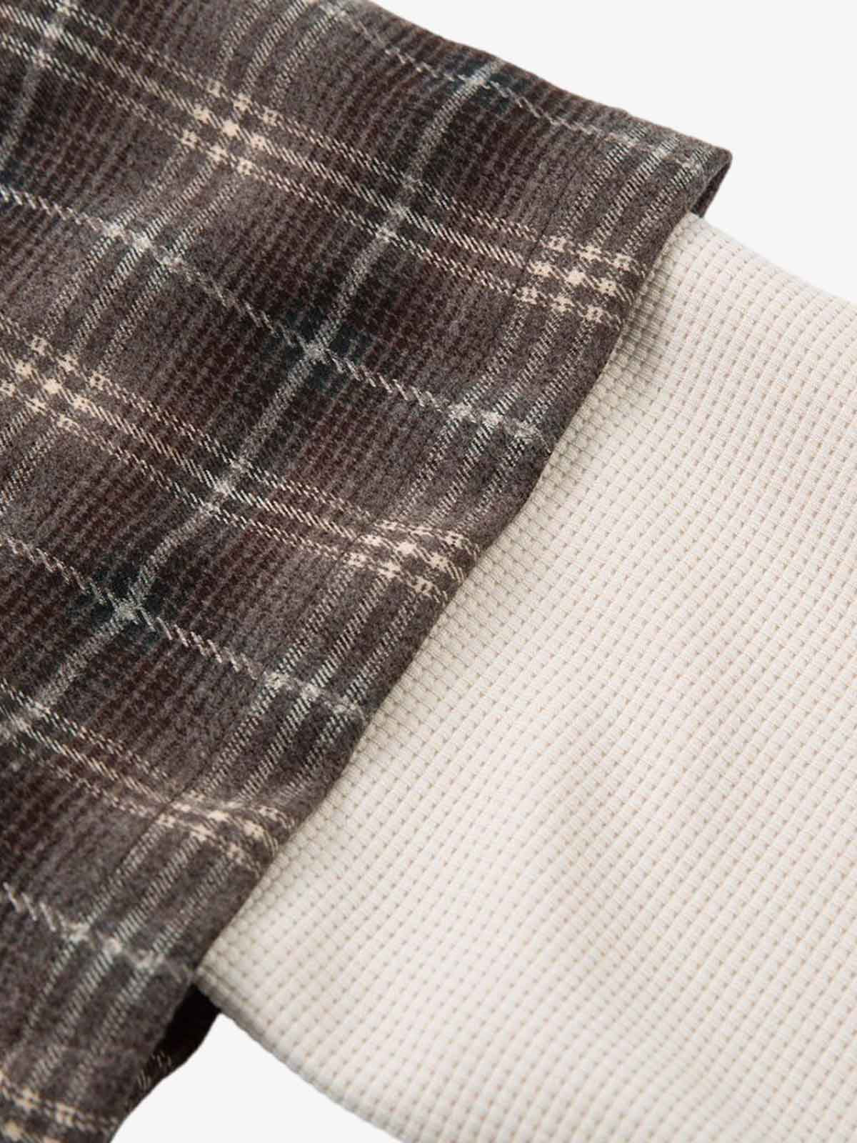 Distressed Plaid Faux Two-Piece Shirt with Embroidered Frayed Hem