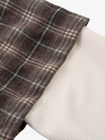 Distressed Plaid Faux Two-Piece Shirt with Embroidered Frayed Hem