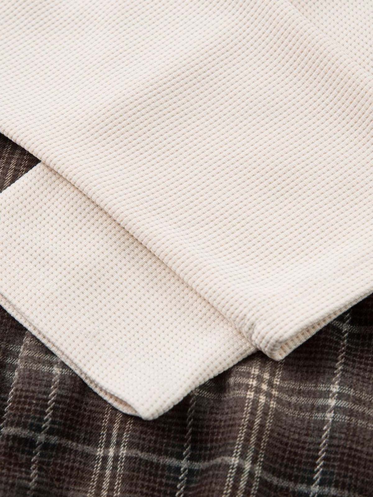 Distressed Plaid Faux Two-Piece Shirt with Embroidered Frayed Hem