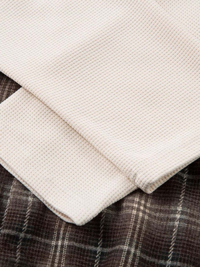 Distressed Plaid Faux Two-Piece Shirt with Embroidered Frayed Hem