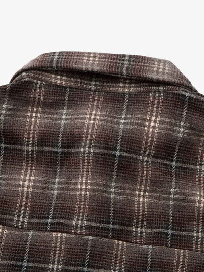 Distressed Plaid Faux Two-Piece Shirt with Embroidered Frayed Hem