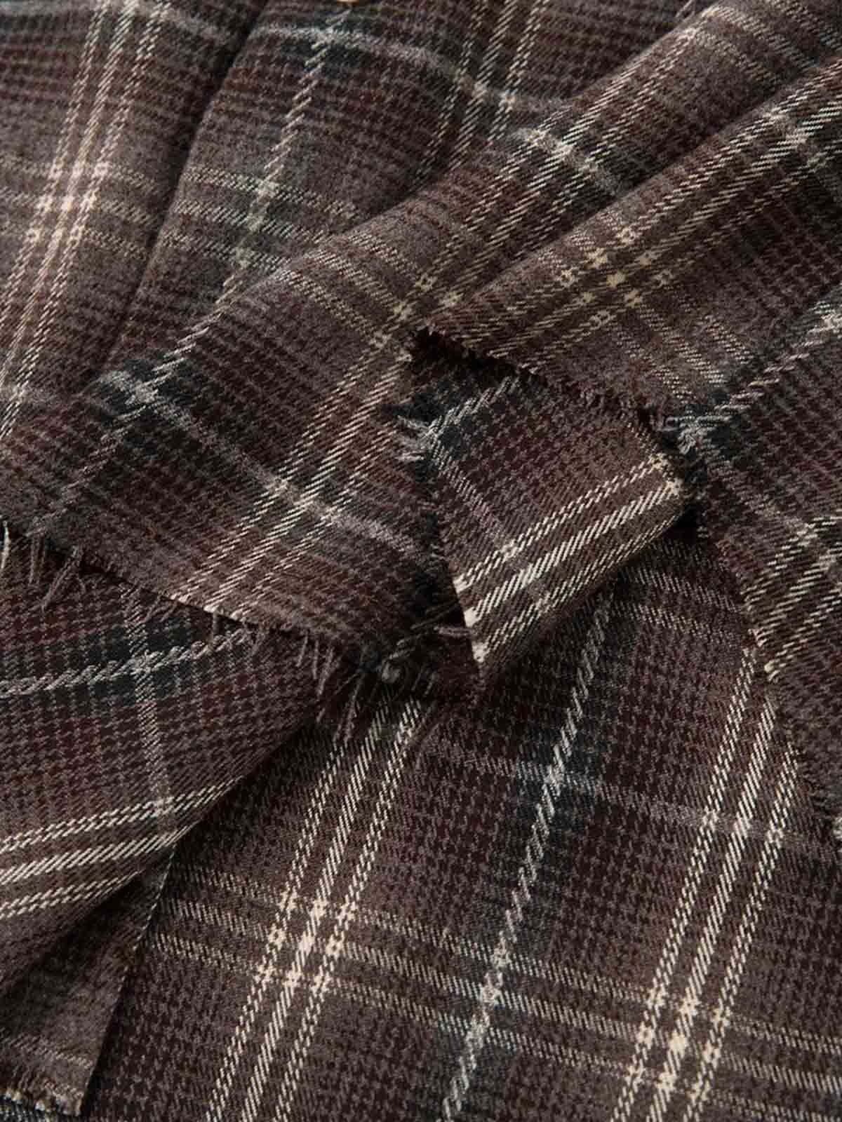 Distressed Plaid Faux Two-Piece Shirt with Embroidered Frayed Hem