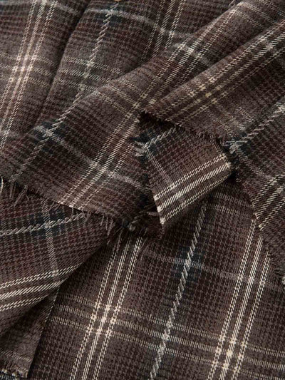 Distressed Plaid Faux Two-Piece Shirt with Embroidered Frayed Hem