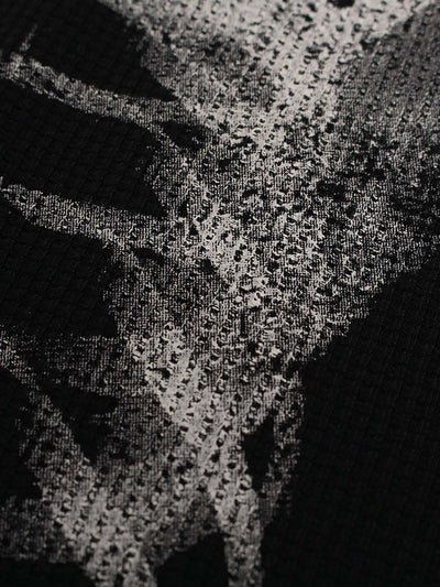 Unisex Waffle Knit Skeleton Graphic Sweatshirt Long Sleeve Cozy