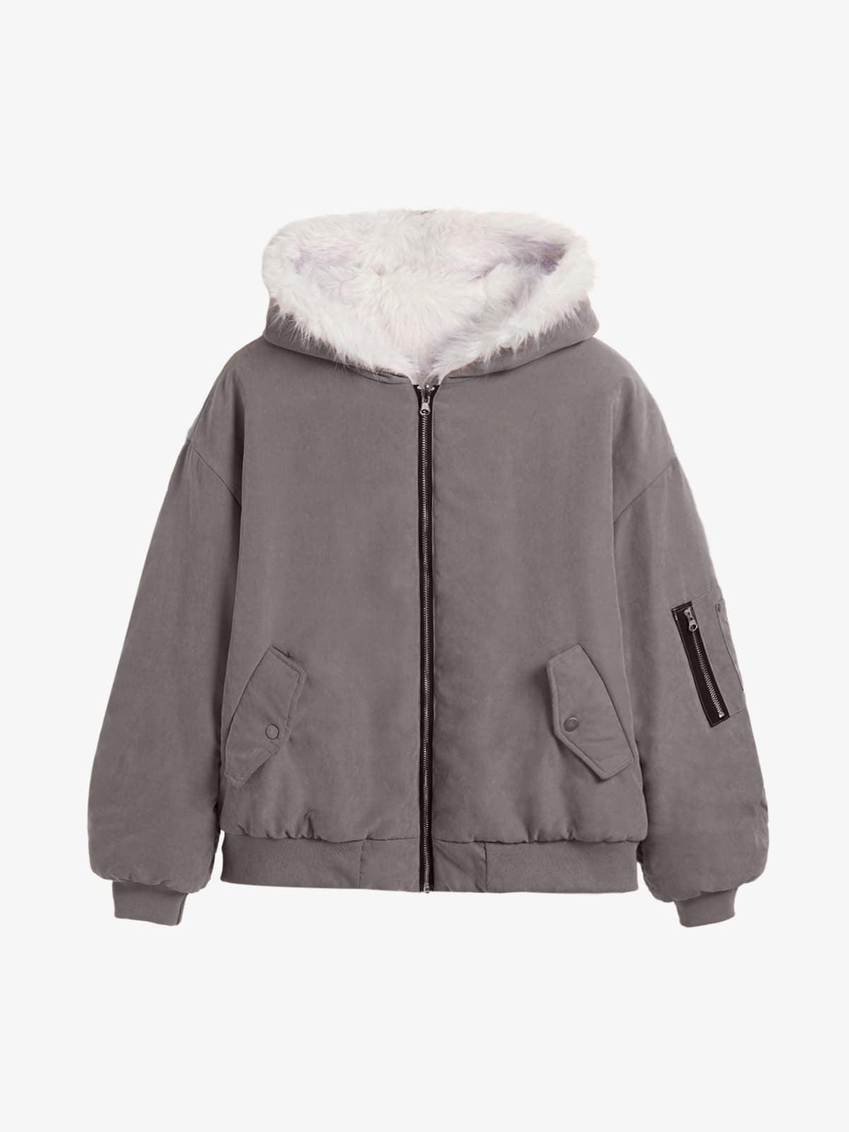 Oversized Reversible Plush Hooded Jacket with Faux Fur Lining