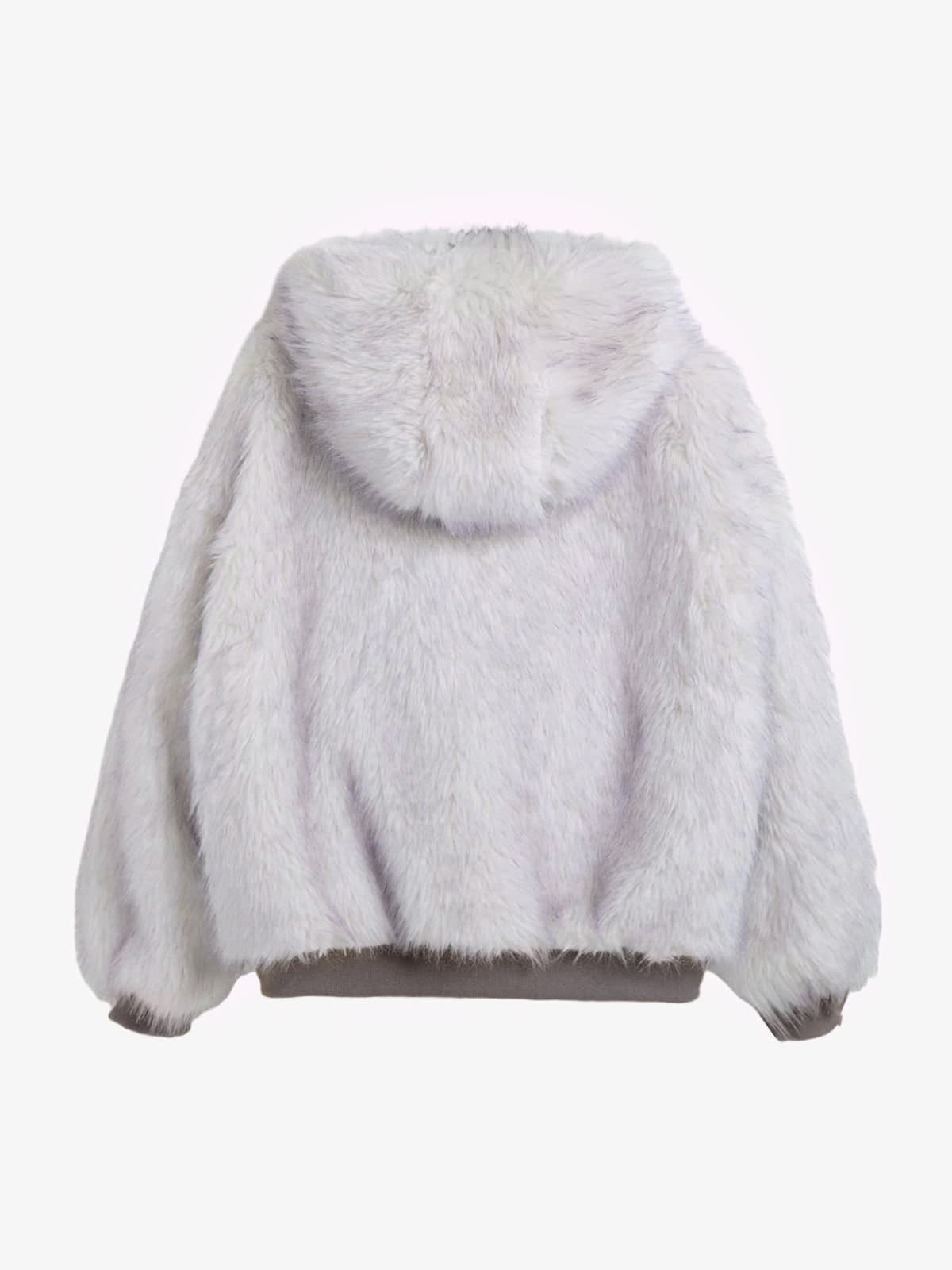 Oversized Reversible Plush Hooded Jacket with Faux Fur Lining