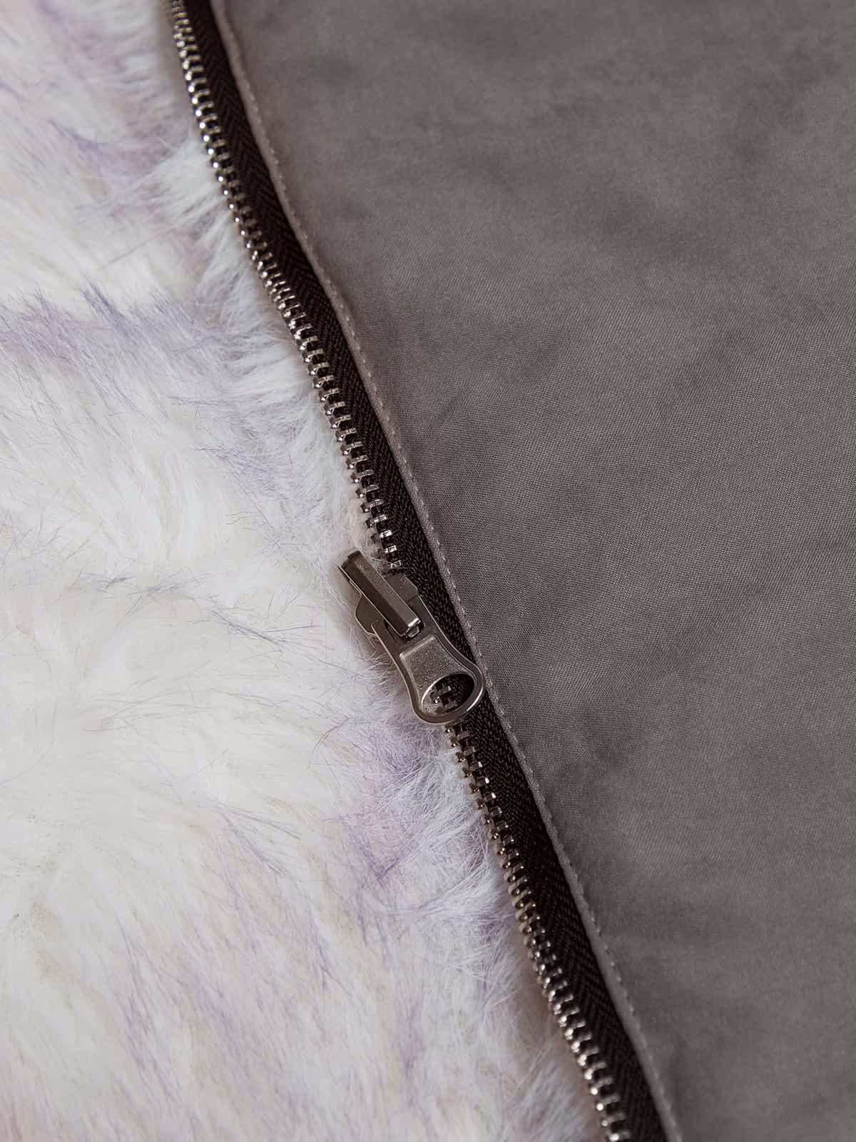 Oversized Reversible Plush Hooded Jacket with Faux Fur Lining