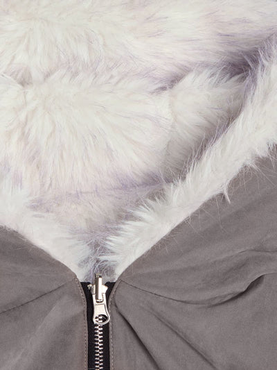 Oversized Reversible Plush Hooded Jacket with Faux Fur Lining