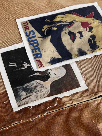 Punk Retro Collage Distressed Heavy Jacket with Patchwork Graphics