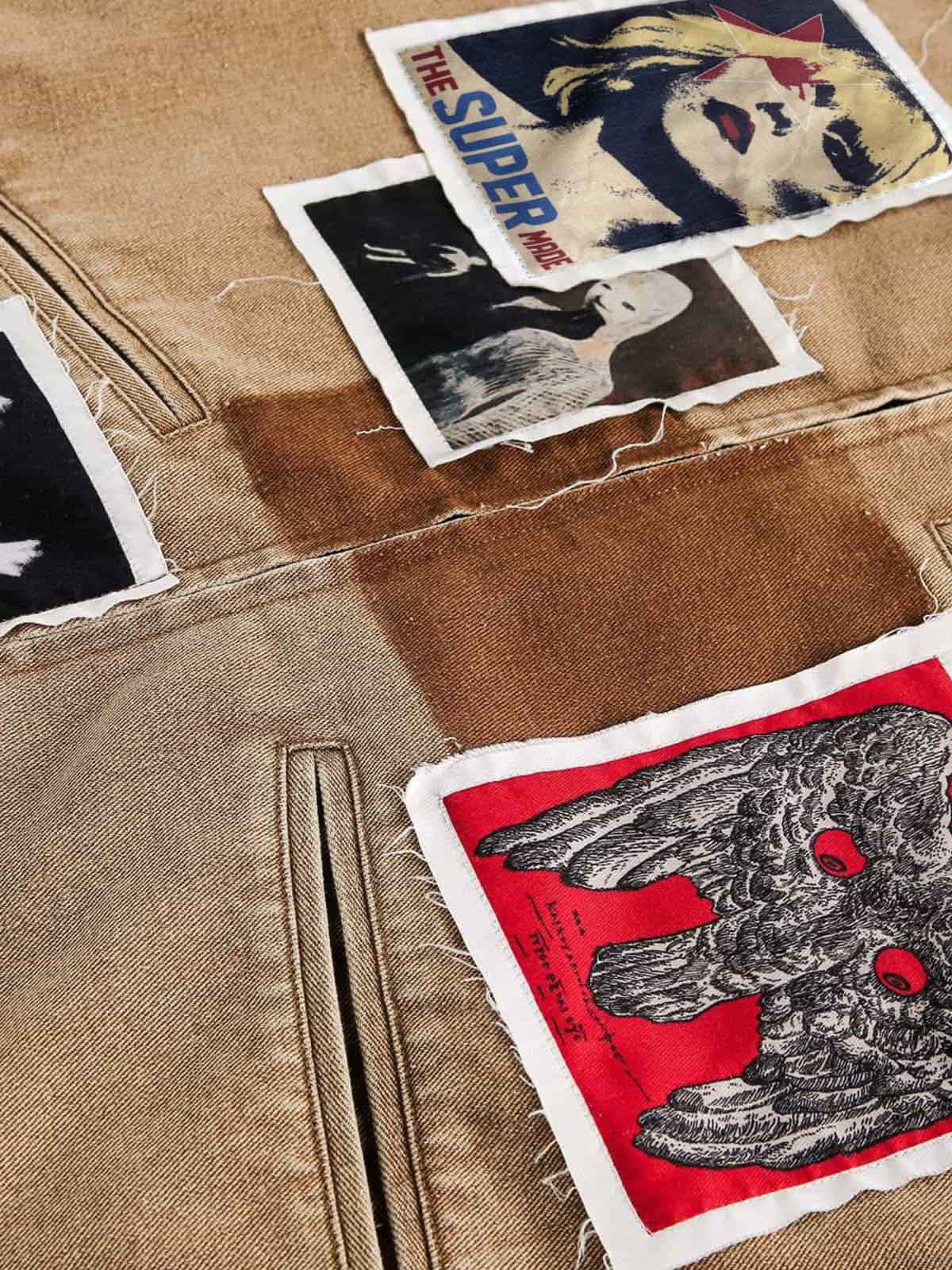 Punk Retro Collage Distressed Heavy Jacket with Patchwork Graphics