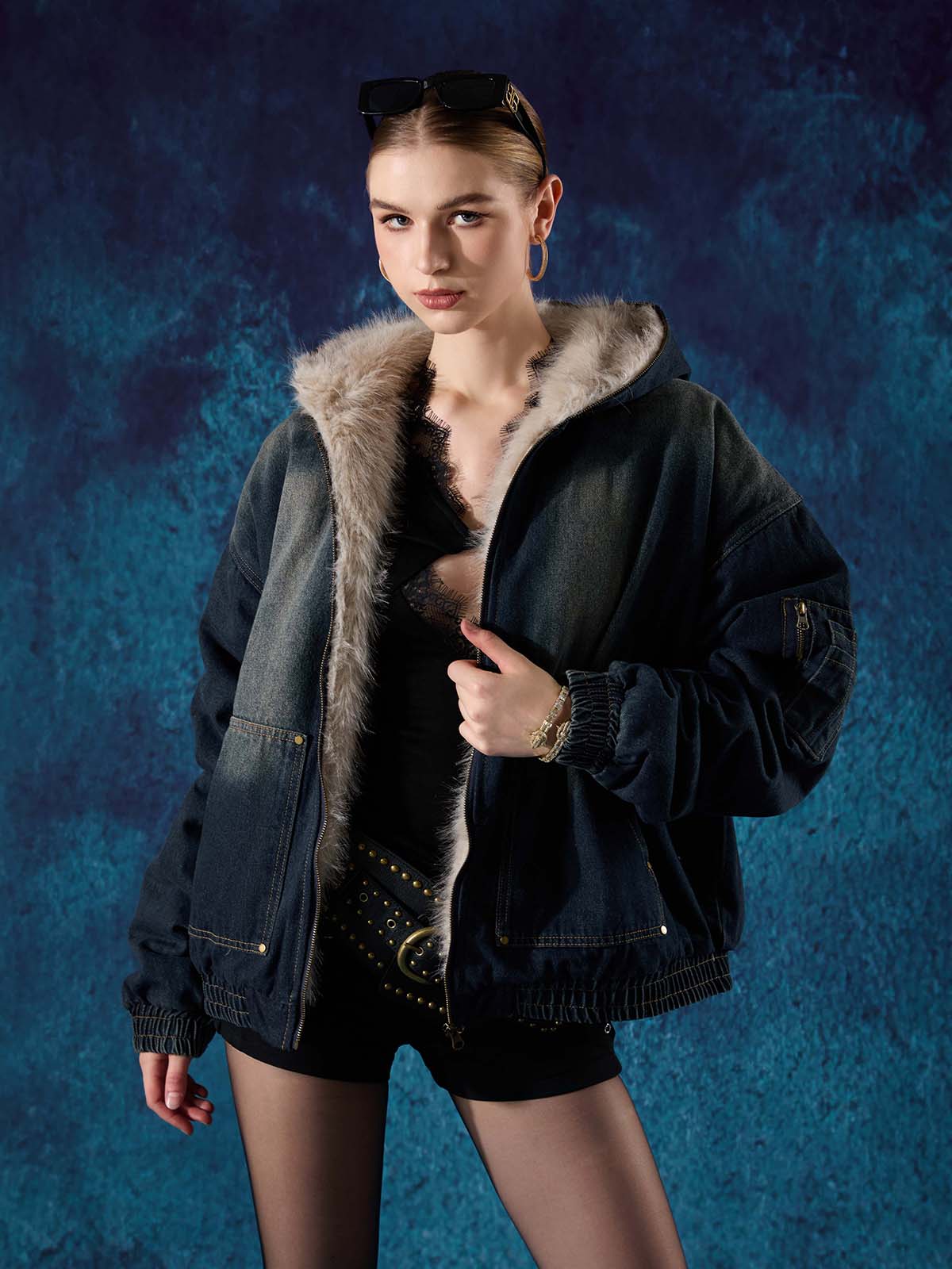 Ropasy Cotton Washed Fur Hooded Jacket