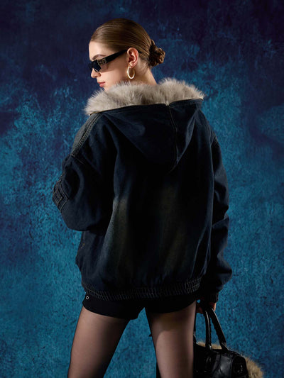 Ropasy Cotton Washed Fur Hooded Jacket