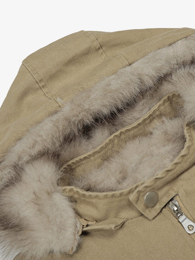 Street Outdoor Detachable Fur Collar Fleece Hooded Padded Jacket