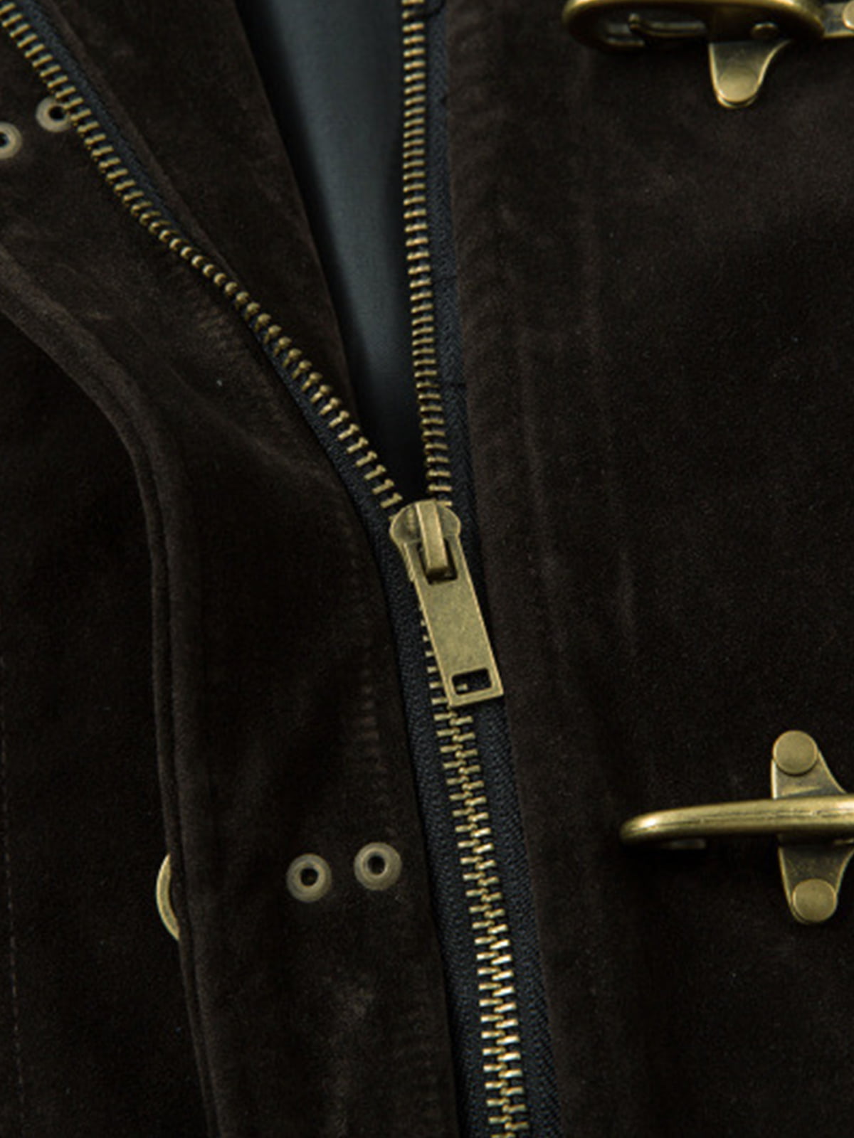 Retro Suede Lapel Bomber Jacket with Toggle Metal Buttons