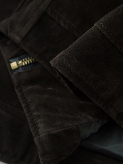 Retro Suede Lapel Bomber Jacket with Toggle Metal Buttons