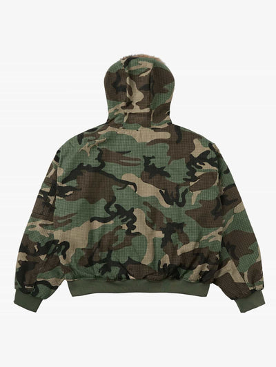 Reversible Camouflage Cotton Jacket with Faux Fur Collar, Thickened