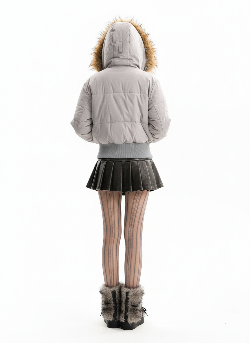 Retro Quilted Floral Print Jacket with Faux Fur Collar