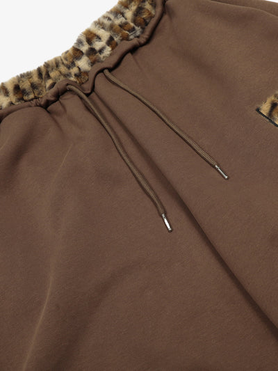 Retro Double-Waist Leopard-Trim Wide-Leg Barrel Pants with Pockets