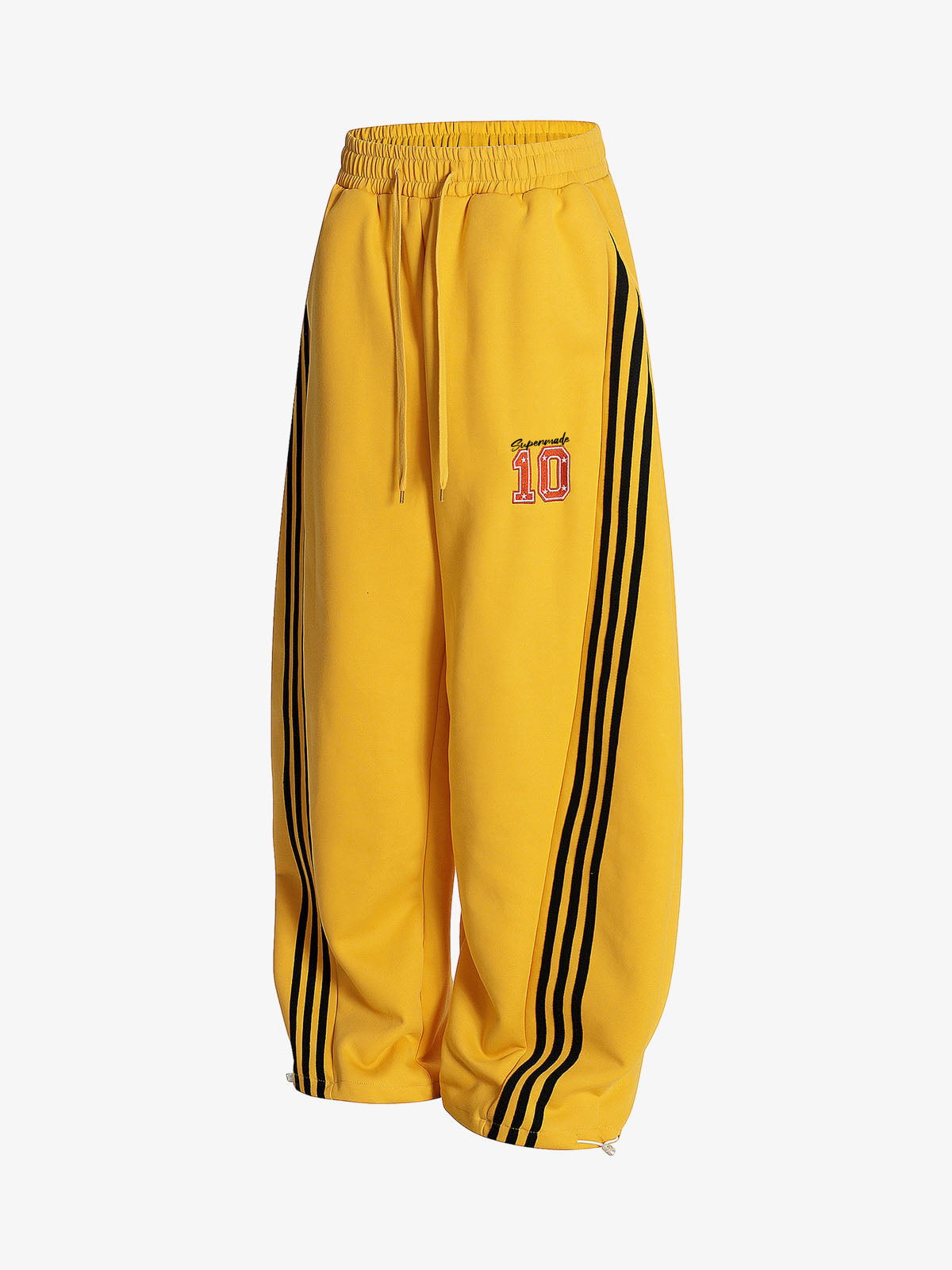 Vintage Paratrooper Wide-Leg Fleece Pants with Side Stripe Drawstring Waist