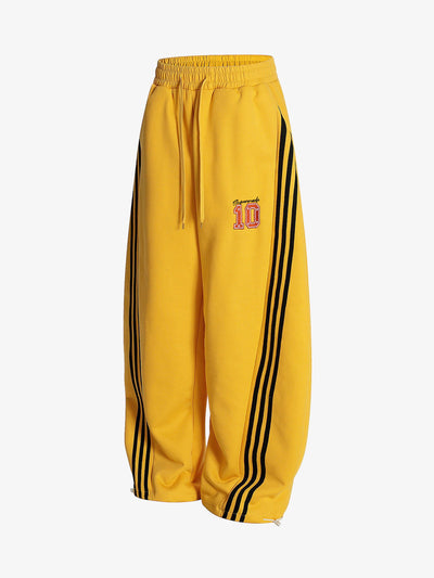 Vintage Paratrooper Wide-Leg Fleece Pants with Side Stripe Drawstring Waist