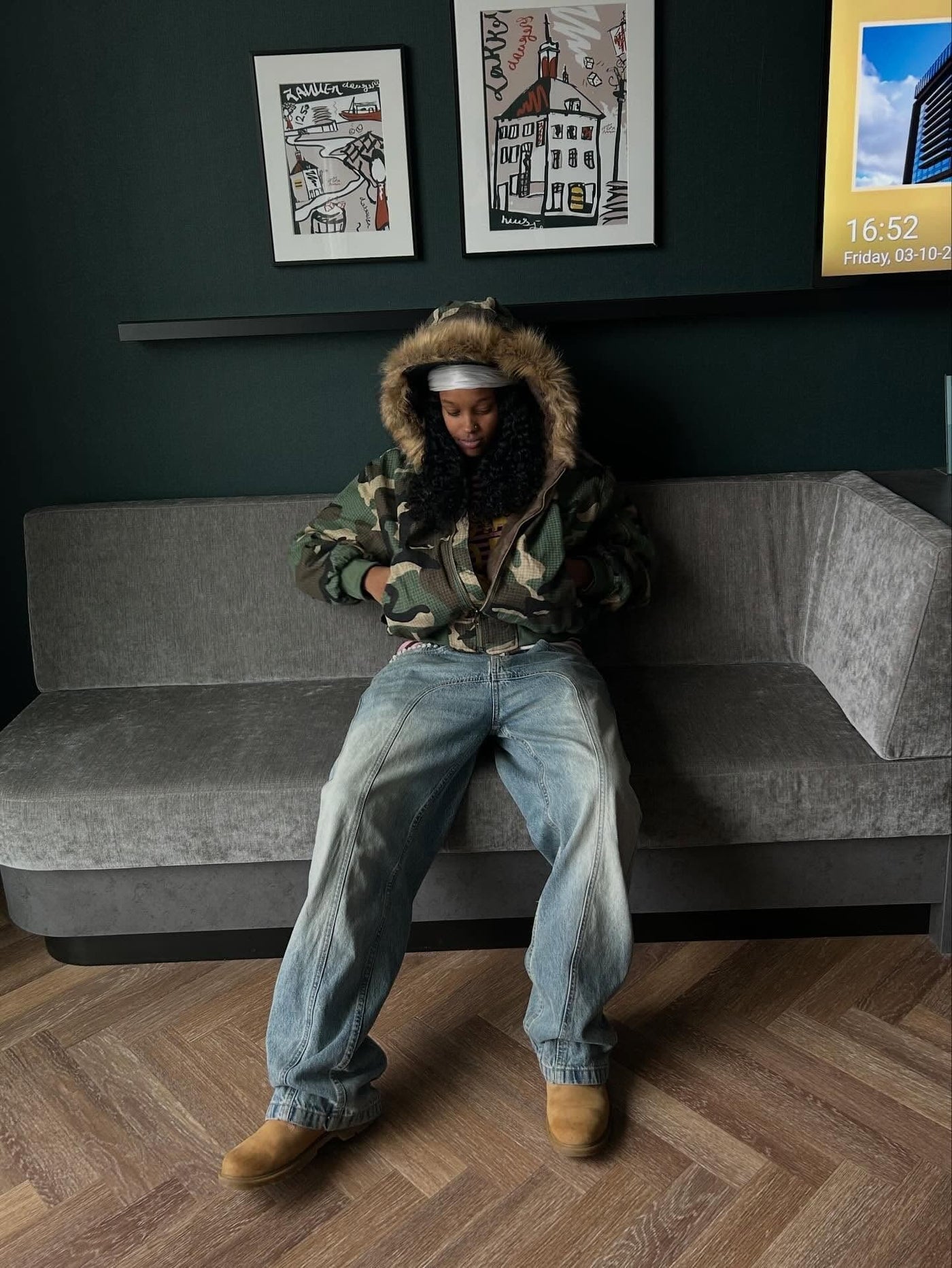 Reversible Camouflage Cotton Jacket with Faux Fur Collar, Thickened