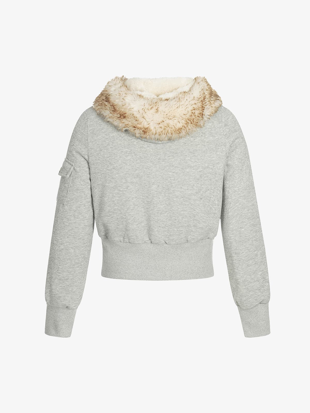 Retro Faux Fur Collar Fleece Hoodie Jacket with Zipper Pockets