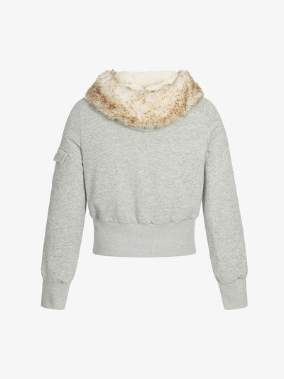 Retro Faux Fur Collar Fleece Hoodie Jacket with Zipper Pockets