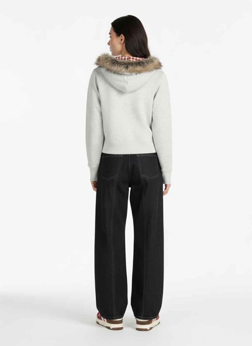 American Retro Gradient Letter Print Splicing Cardigan Fur Collar Coat