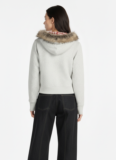 American Retro Gradient Letter Print Splicing Cardigan Fur Collar Coat