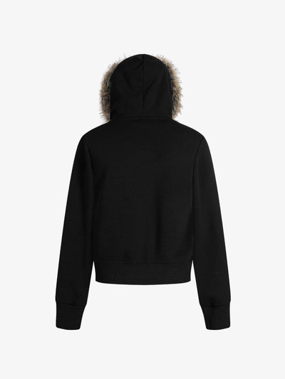 American Retro Gradient Letter Print Splicing Cardigan Fur Collar Coat