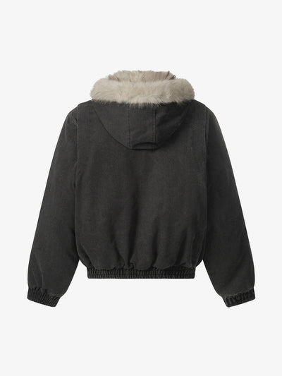 Street Outdoor Detachable Fur Collar Fleece Hooded Padded Jacket