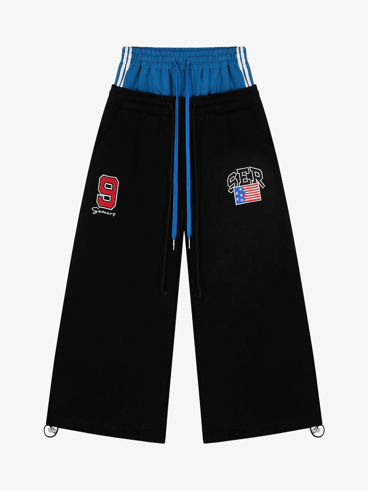 Vintage Paratrooper Layered Look Wide Leg Sweatpants with Contrast Waistband