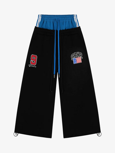 Vintage Paratrooper Layered Look Wide Leg Sweatpants with Contrast Waistband