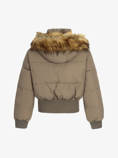 Retro Quilted Floral Print Jacket with Faux Fur Collar