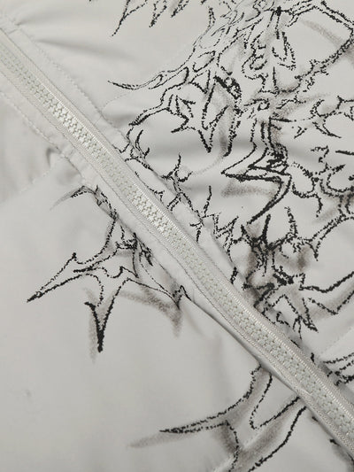 Retro Quilted Floral Print Jacket with Faux Fur Collar