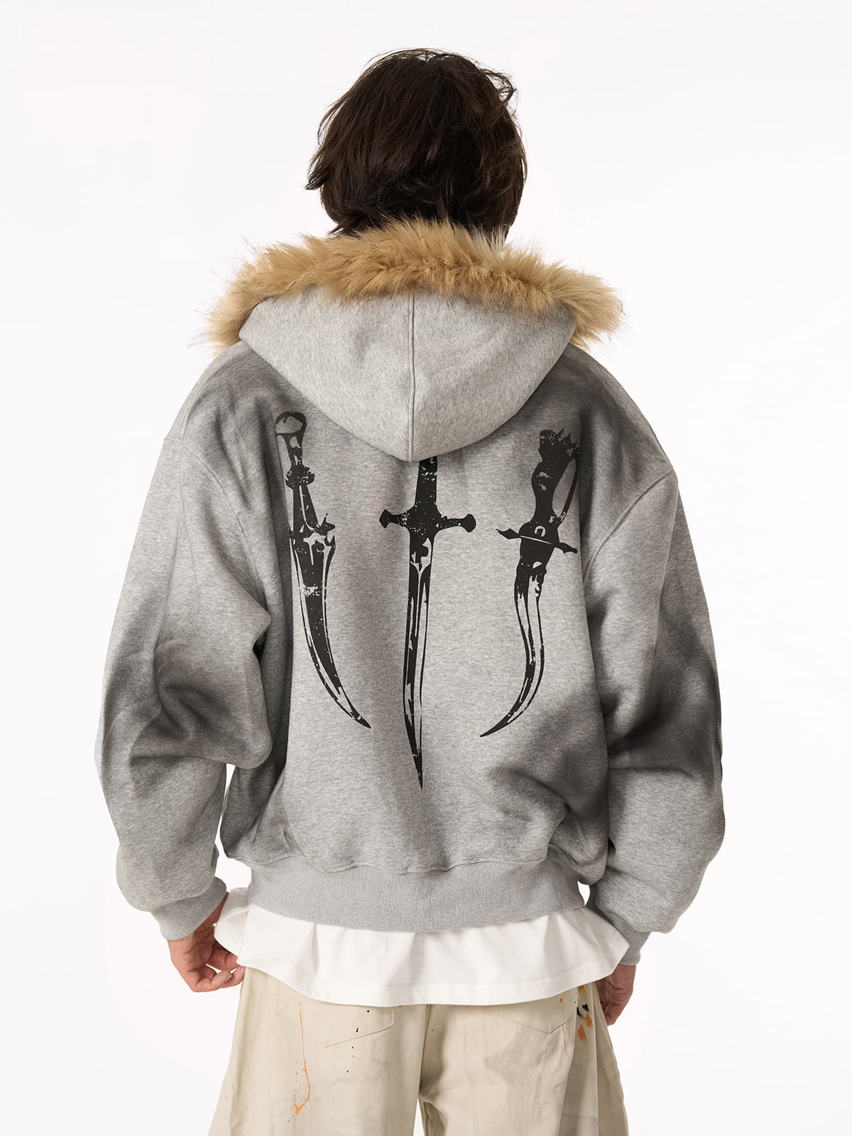 Supermade Mortemartt Fur-Trim Wasteland Hoodie Zip-Up Graphic Jacket