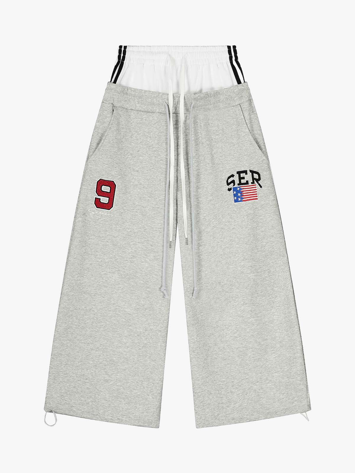 Vintage Paratrooper Layered Look Wide Leg Sweatpants with Contrast Waistband