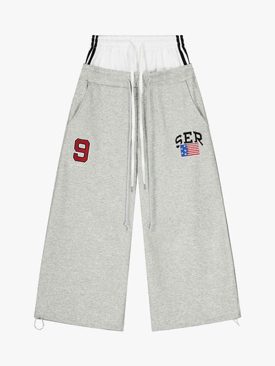 Vintage Paratrooper Layered Look Wide Leg Sweatpants with Contrast Waistband