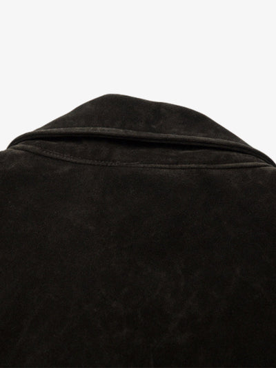 Retro Suede Lapel Bomber Jacket with Toggle Metal Buttons